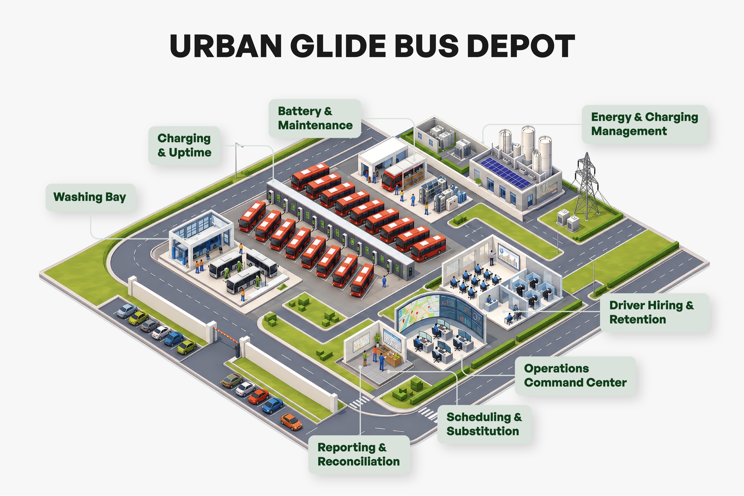 Urban Glide bus depot - annotated platform map